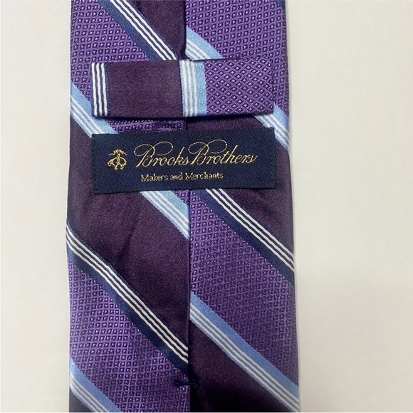 Brooks Brothers Makers & Merchants Silk Classic Tie, Stripe Purple Hand USA - Picture 5 of 6